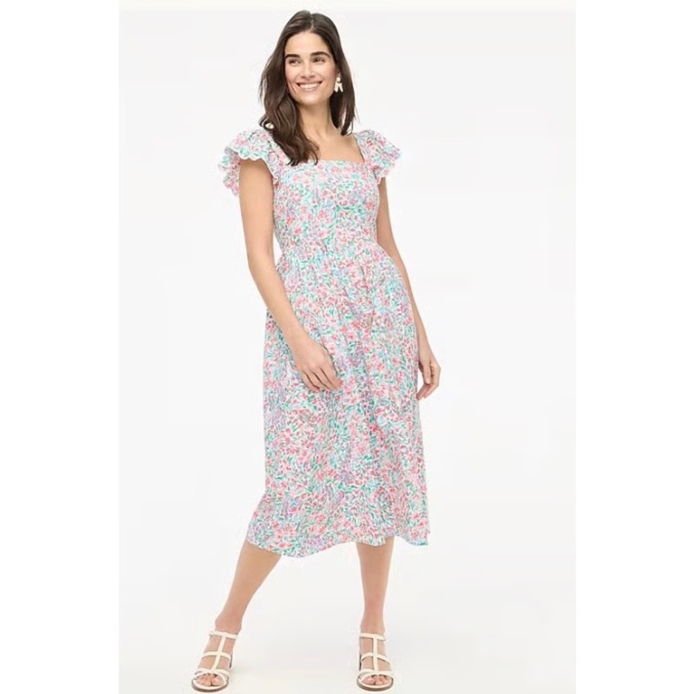 NWOT J. Crew Ruffle-sleeve midi dress in white bright spearmint